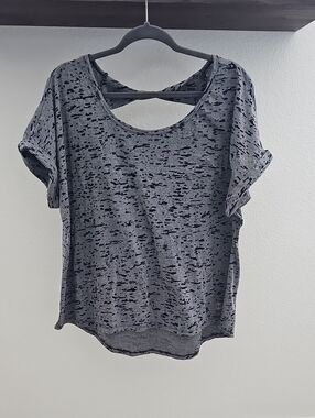 Balance Collection Burnout Scoop Neck Twist Back High Low Top Gray Black 1X